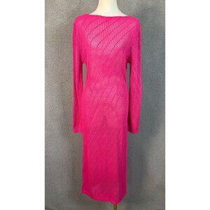 Pink Long Sleeve Crochet Knit Dress Sheer Cover-Up Size Medium New Without Tag's